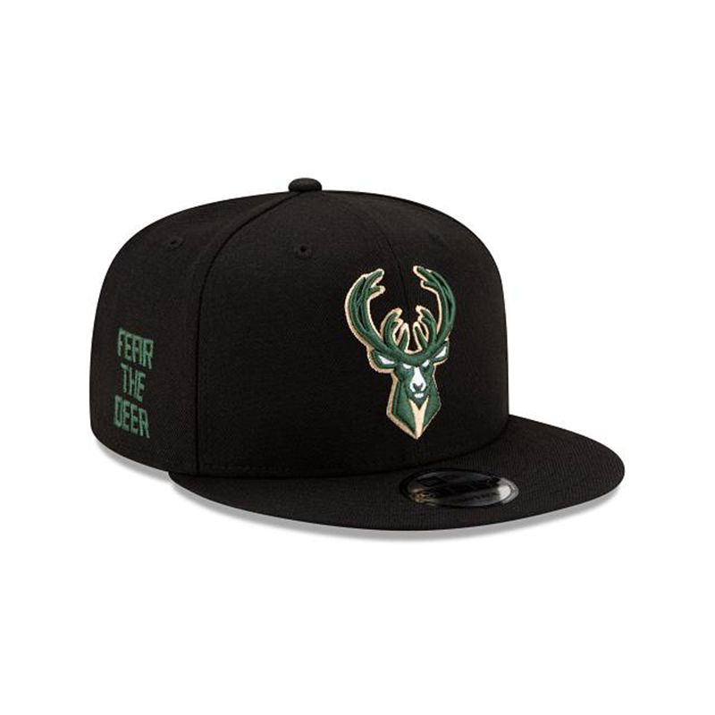 NBA Milwaukee Bucks Statement Edition 9Fifty Snapback (IWD4536) - Black New Era Caps